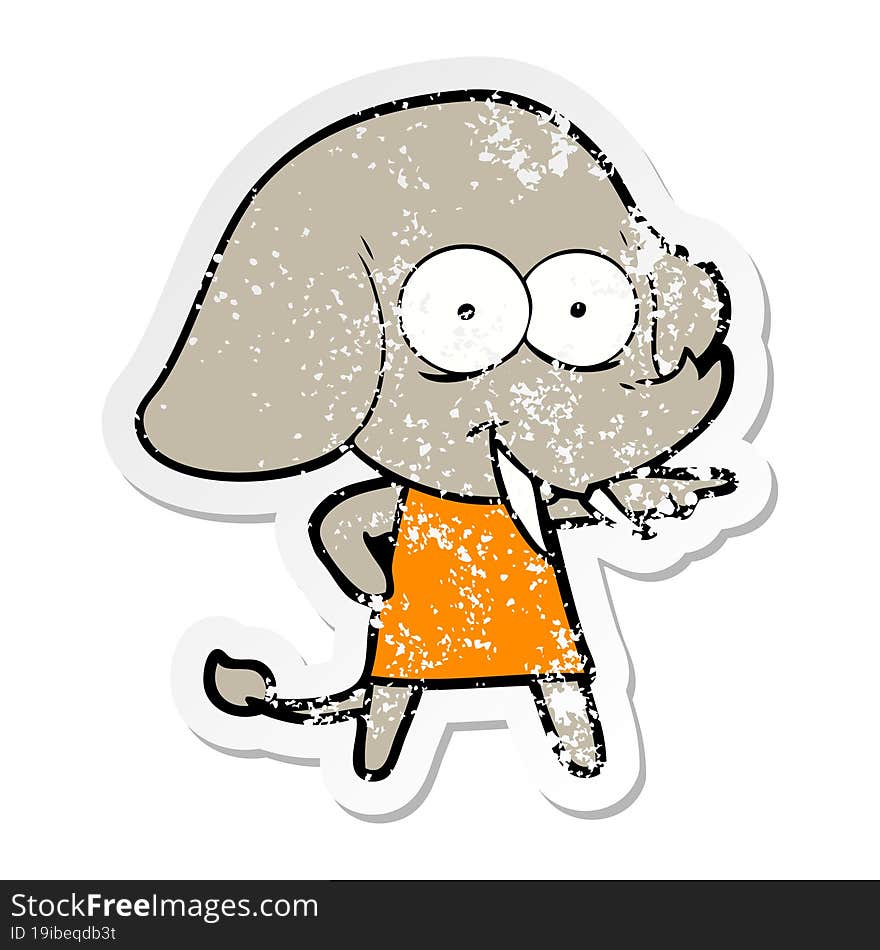 distressed sticker of a happy cartoon elephant