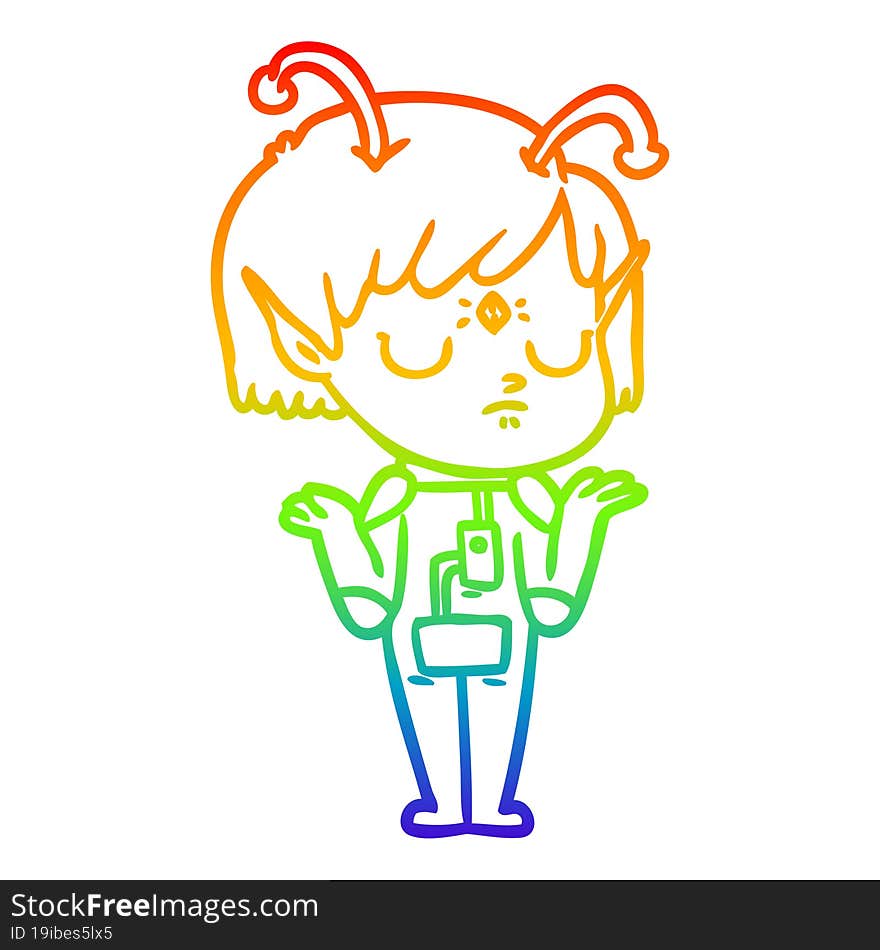 rainbow gradient line drawing cartoon alien girl