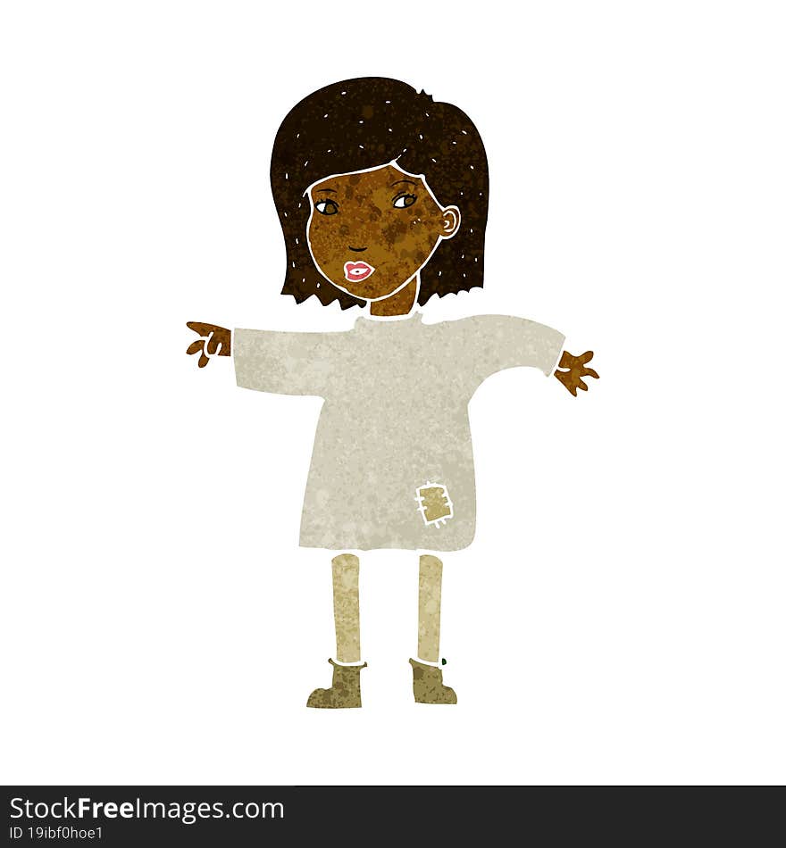 cartoon woman in patched clothing