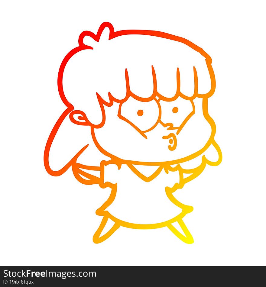 warm gradient line drawing cartoon whistling girl