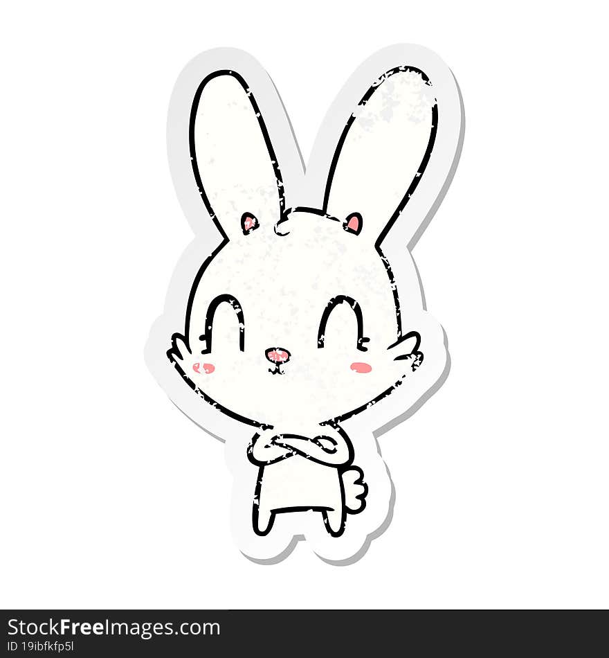 distressed sticker of a cute cartoon rabbit