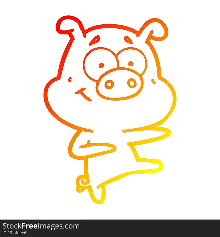 Warm Gradient Line Drawing Cartoon Pig Pointing