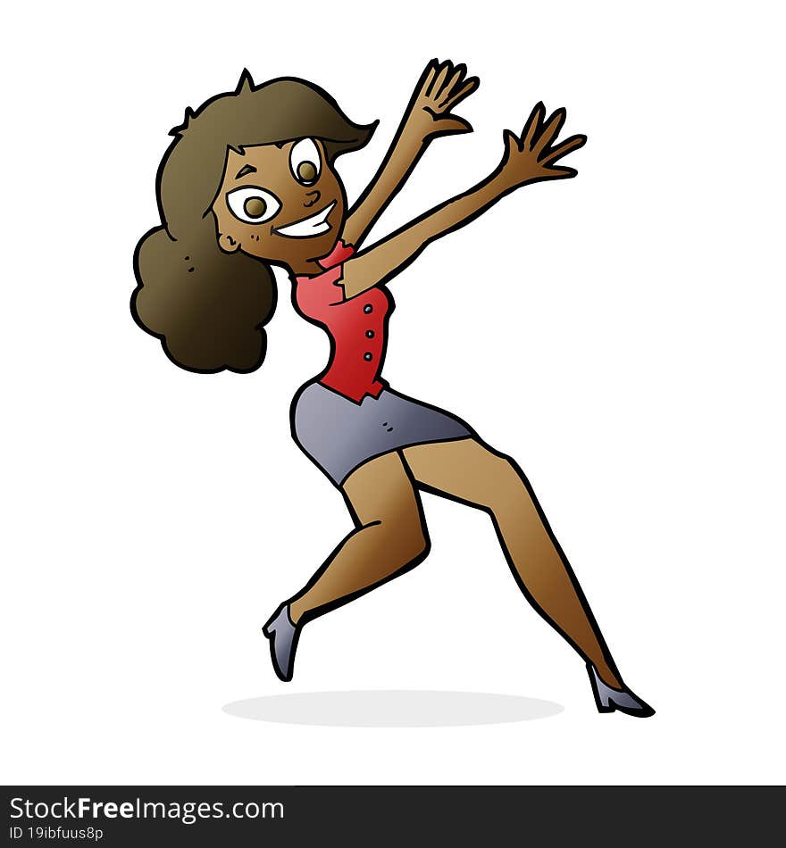 cartoon happy woman jumping