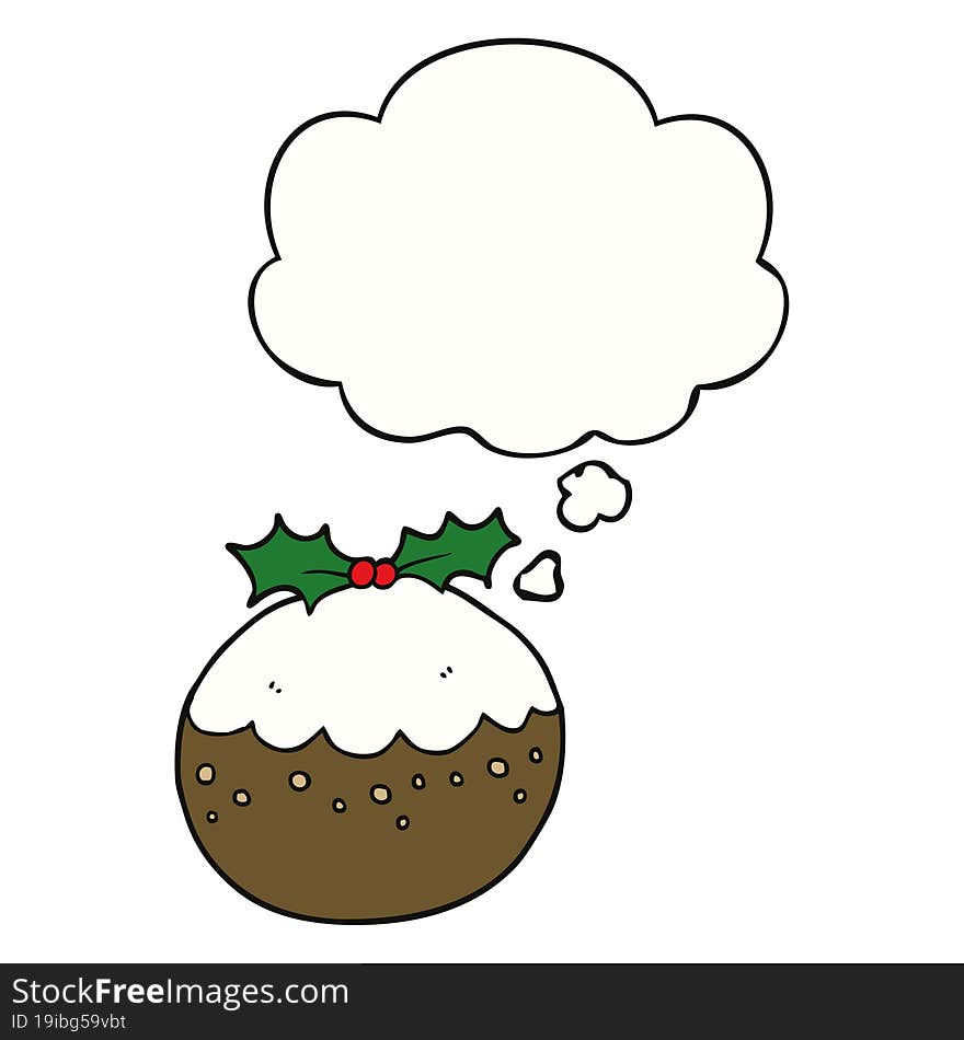 cartoon christmas pudding and thought bubble