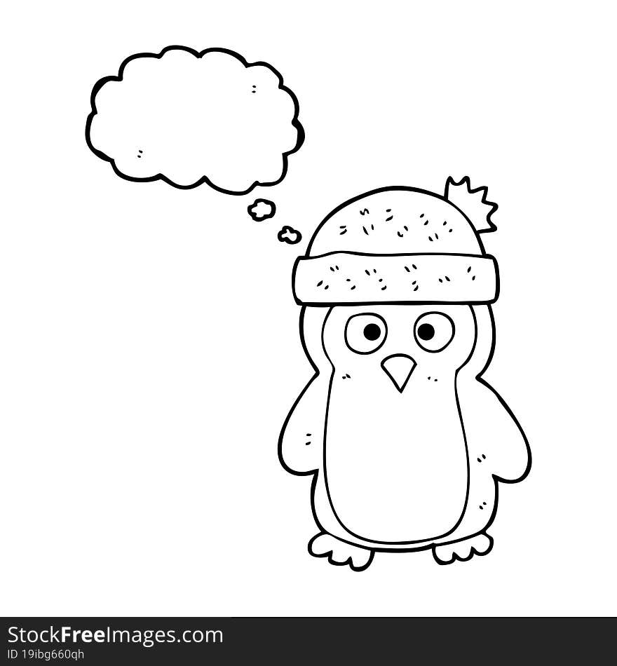 freehand drawn thought bubble cartoon penguin