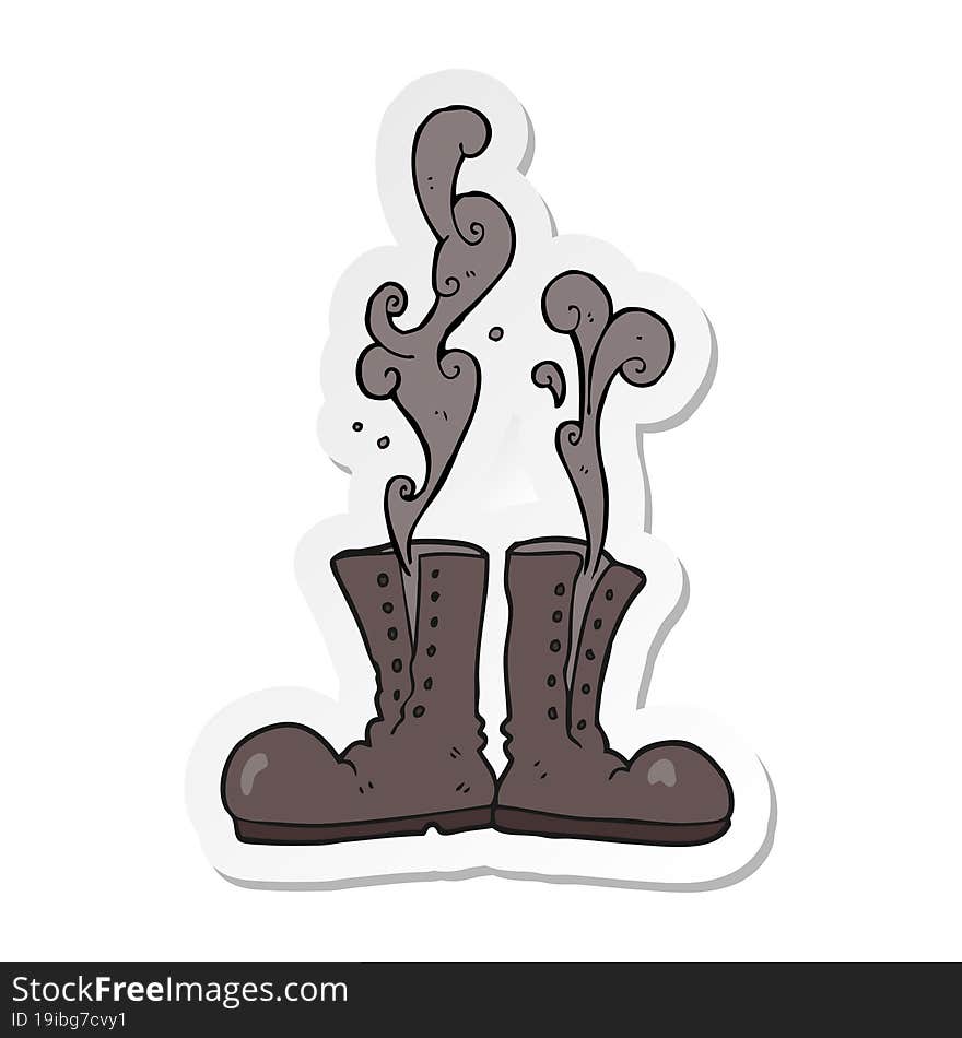 sticker of a cartoon steaming army boots