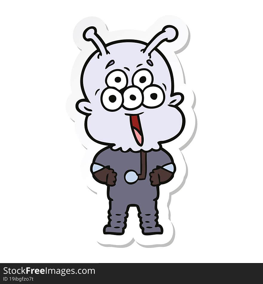 sticker of a happy cartoon alien