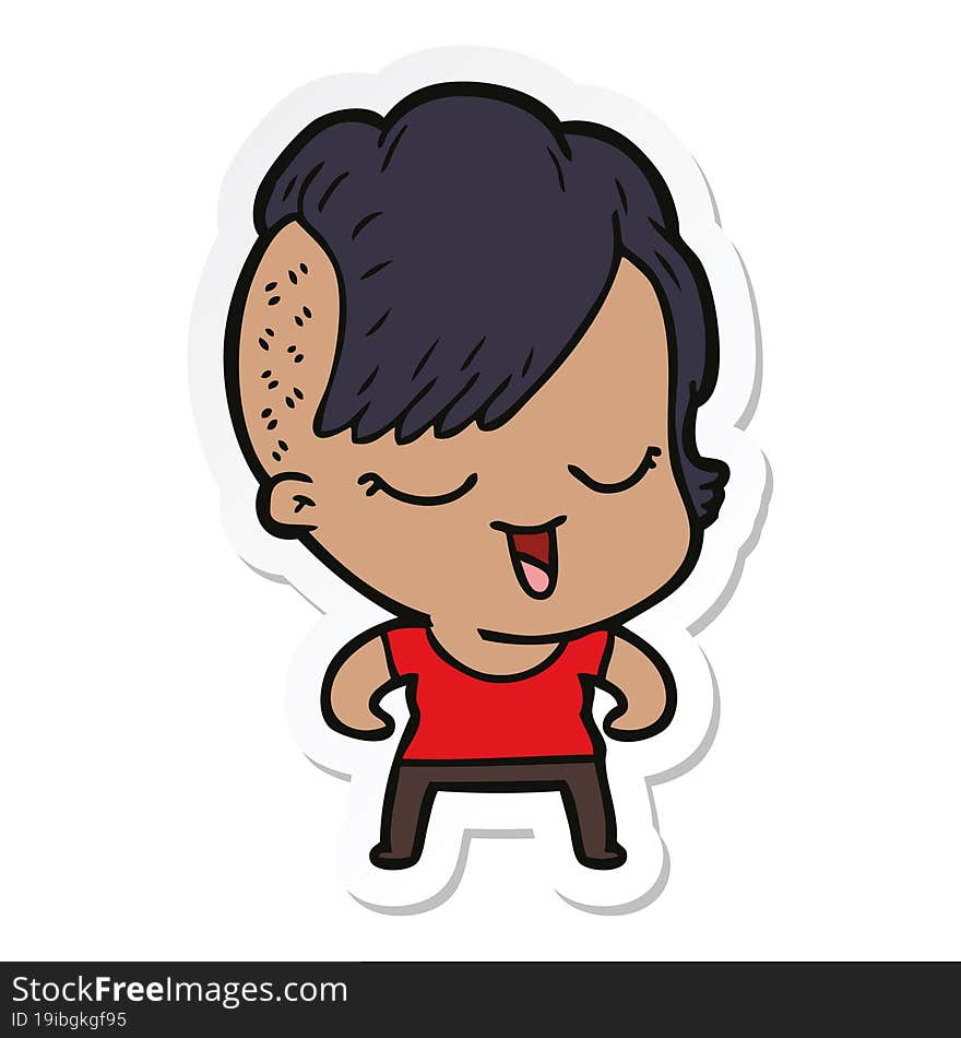 Sticker Of A Happy Cartoon Girl