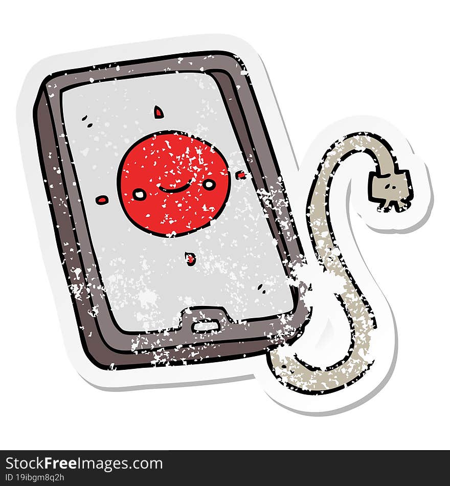 distressed sticker of a cartoon mobile phone device