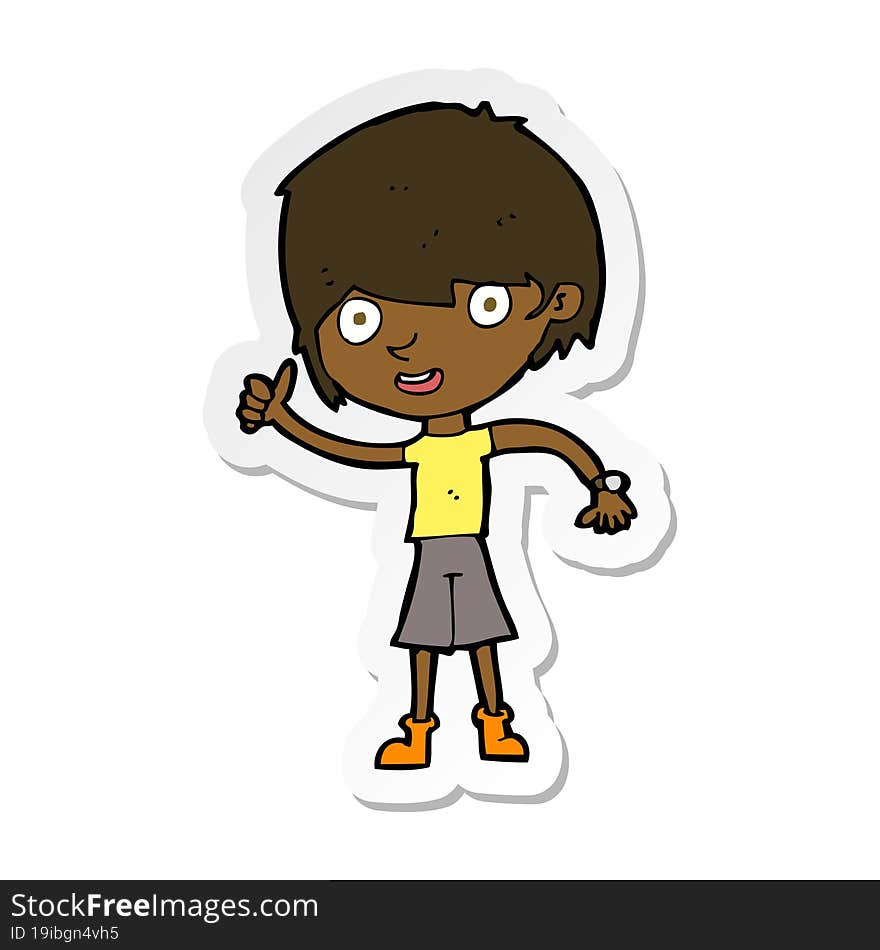 Sticker Of A Cartoon Boy With Positive Attitude