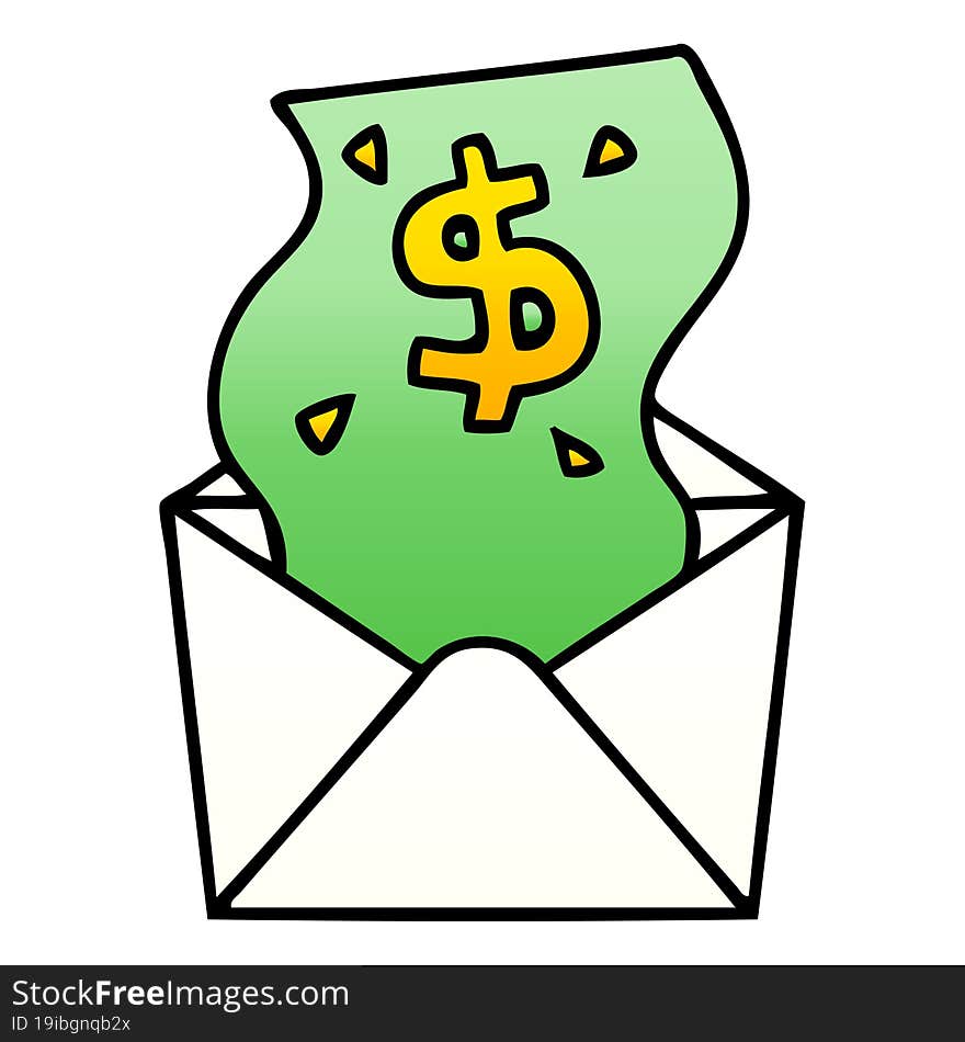 quirky gradient shaded cartoon dollar in envelope