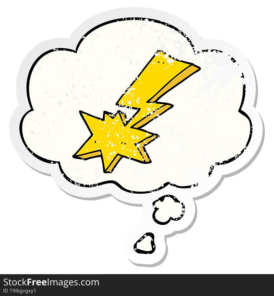 Cartoon Lightning Bolt And Thought Bubble As A Distressed Worn Sticker