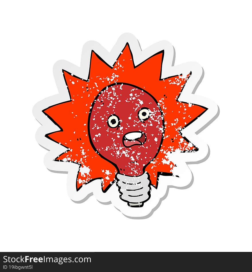 Retro Distressed Sticker Of A Cartoon Red Lightbulb