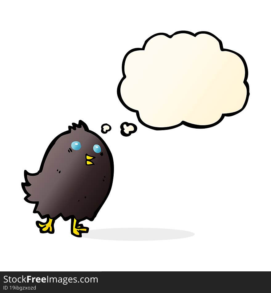 cartoon spooky black bird with thought bubble