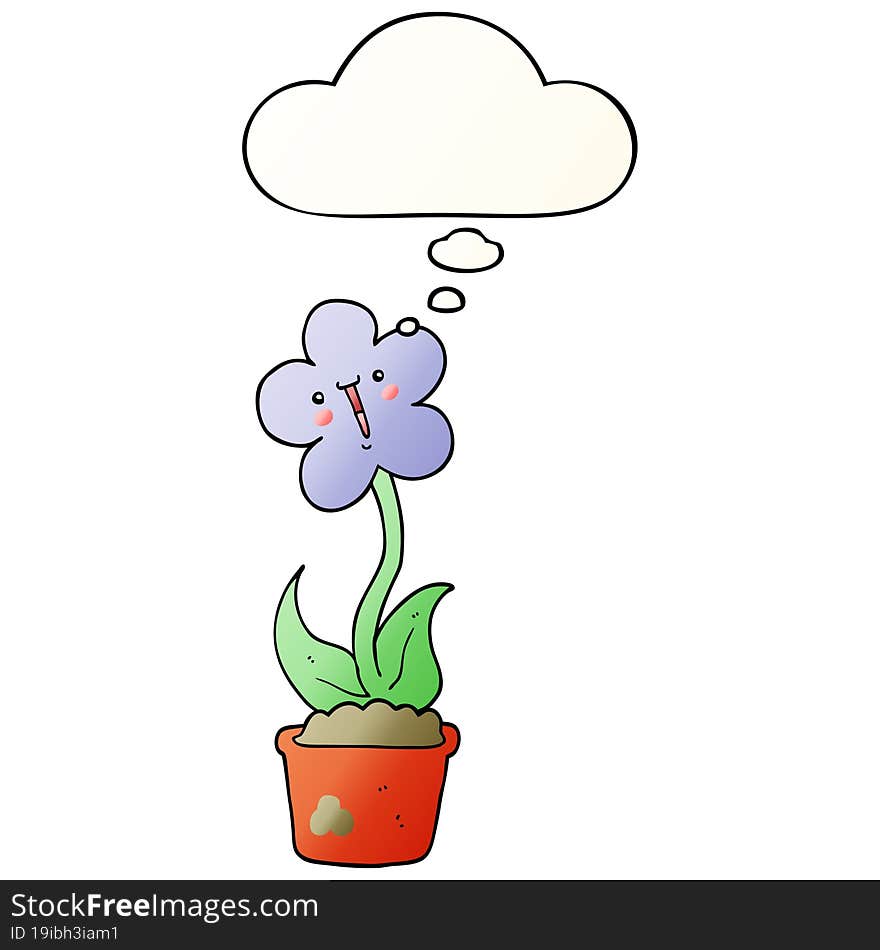 Cute Cartoon Flower And Thought Bubble In Smooth Gradient Style