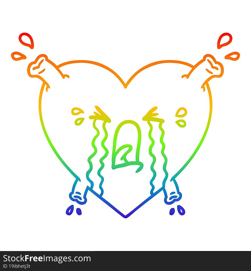 Rainbow Gradient Line Drawing Cartoon Heart