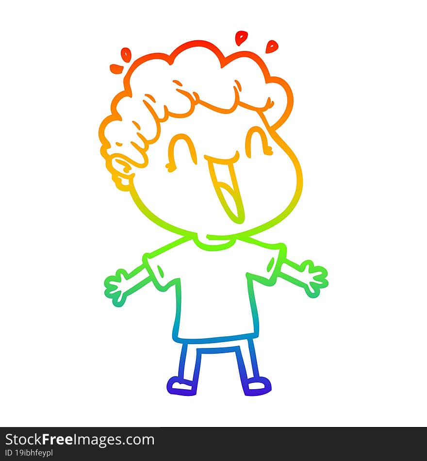 rainbow gradient line drawing of a cartoon happy man