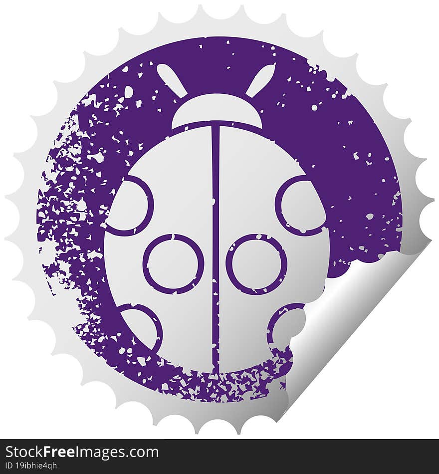 distressed circular peeling sticker symbol of a lady bug