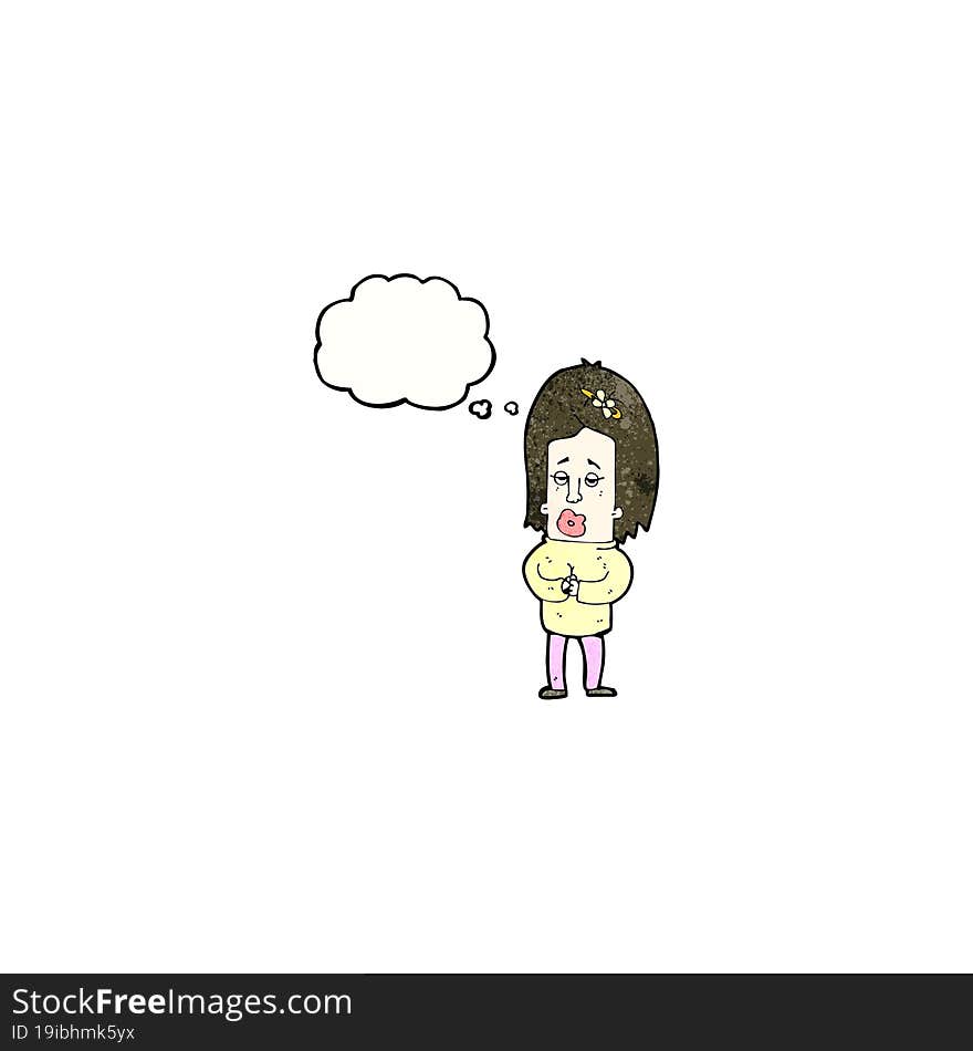 Cartoon Worried Woman With Thought Bubble