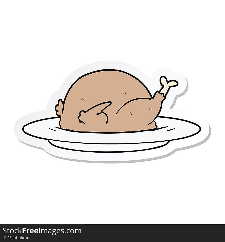 sticker of a cartoon cooked turkey