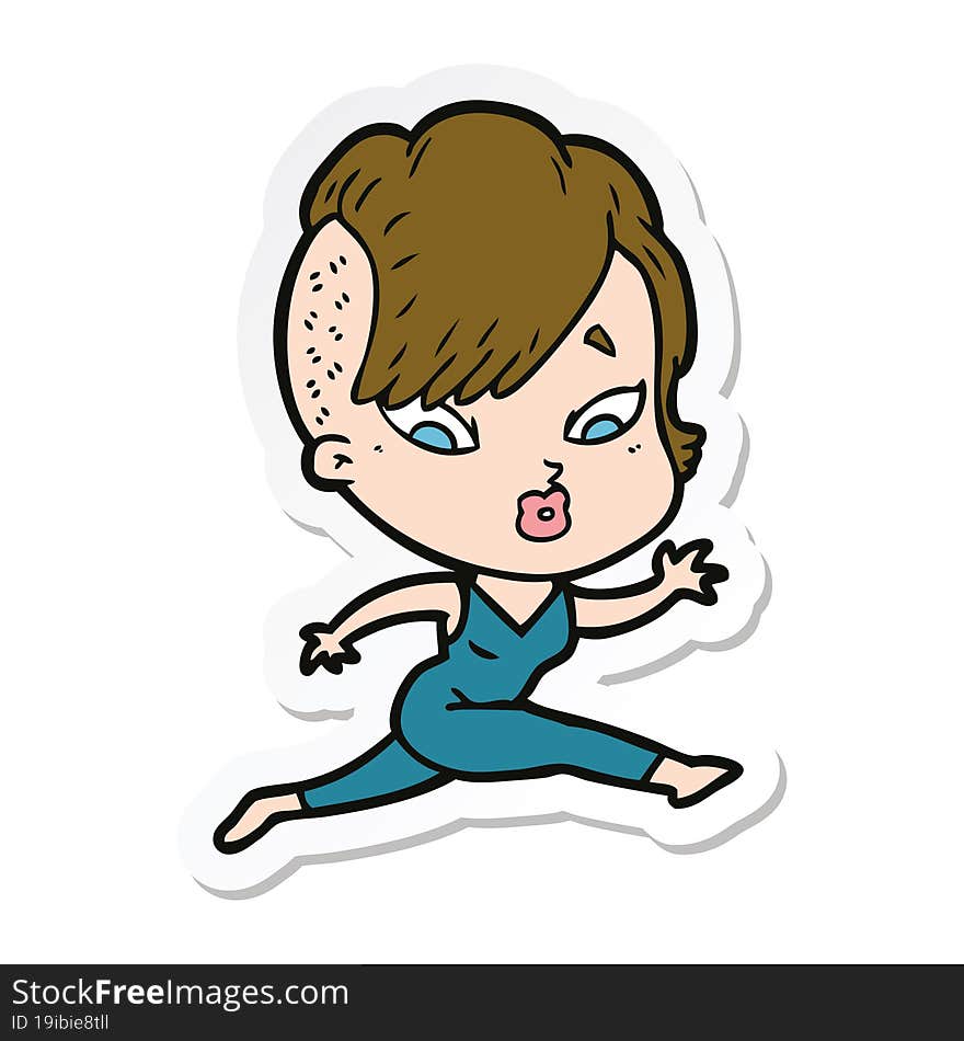 sticker of a cartoon surprised girl