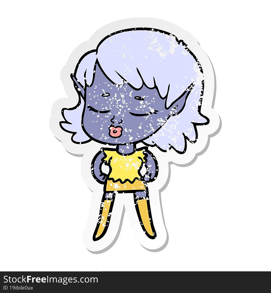 distressed sticker of a pretty cartoon elf girl