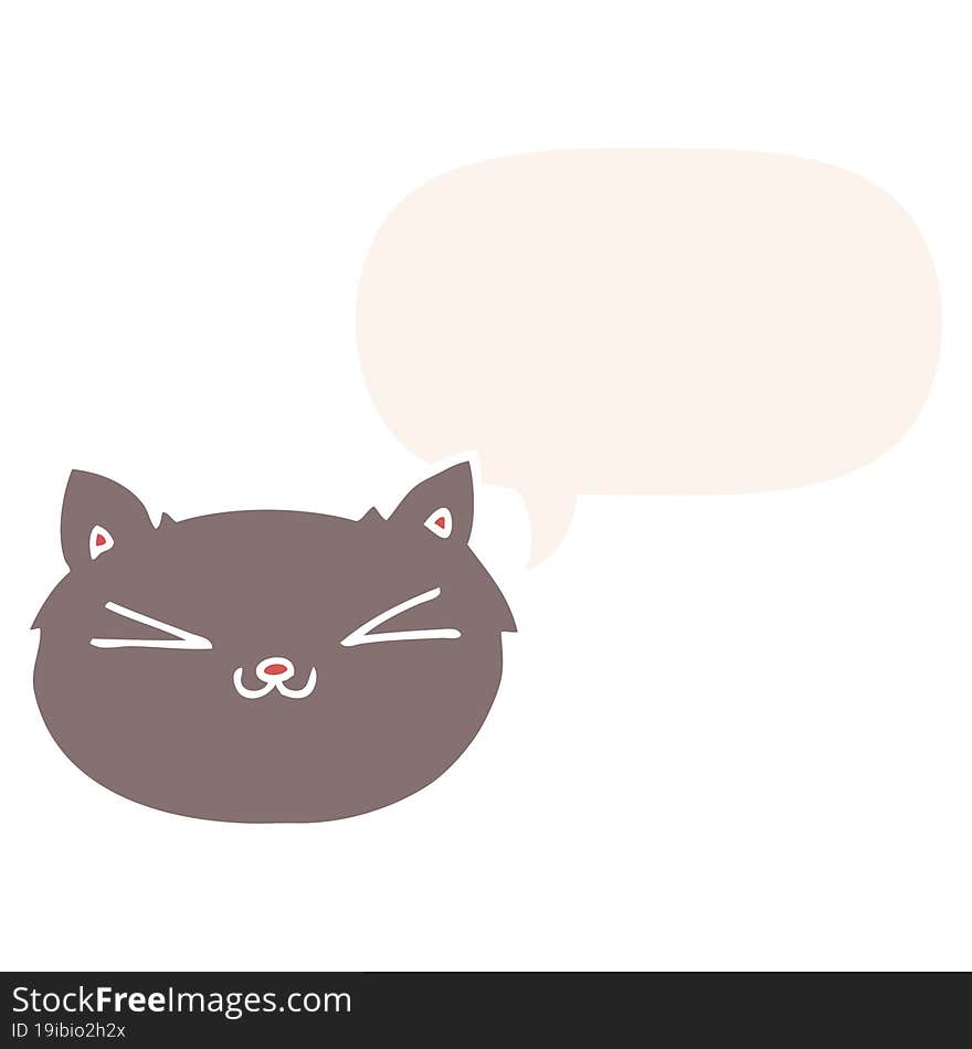 happy cartoon cat and speech bubble in retro style