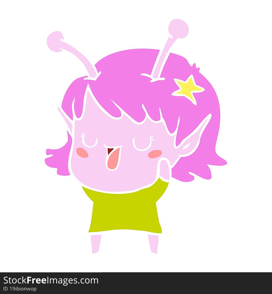 happy alien girl flat color style cartoon laughing