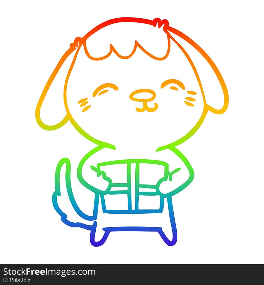 Rainbow Gradient Line Drawing Happy Cartoon Dog