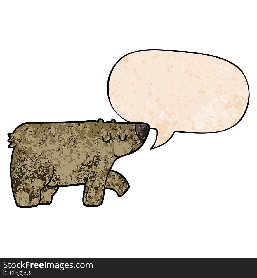 cartoon bear and speech bubble in retro texture style