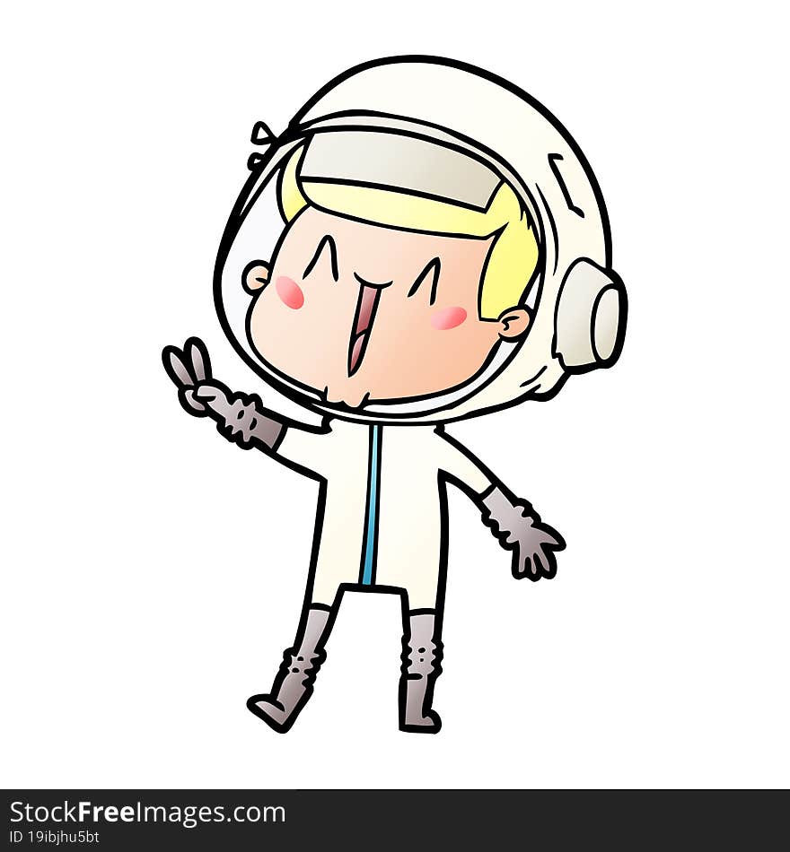 happy cartoon astronaut giving peace sign. happy cartoon astronaut giving peace sign