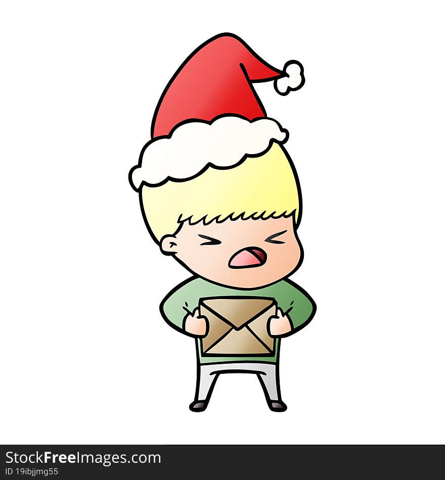 gradient cartoon of a stressed man wearing santa hat