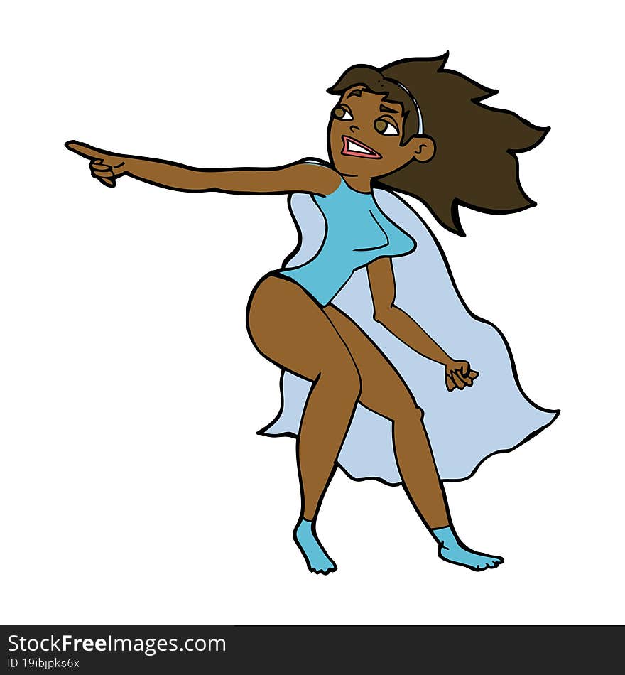 cartoon superhero woman pointing