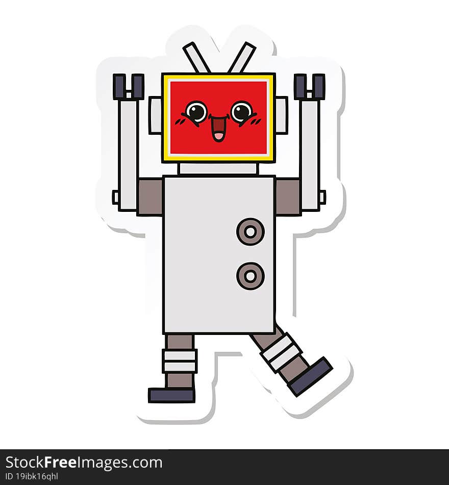 Sticker Of A Cute Cartoon Happy Robot