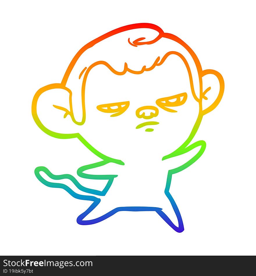 rainbow gradient line drawing cartoon annoyed monkey