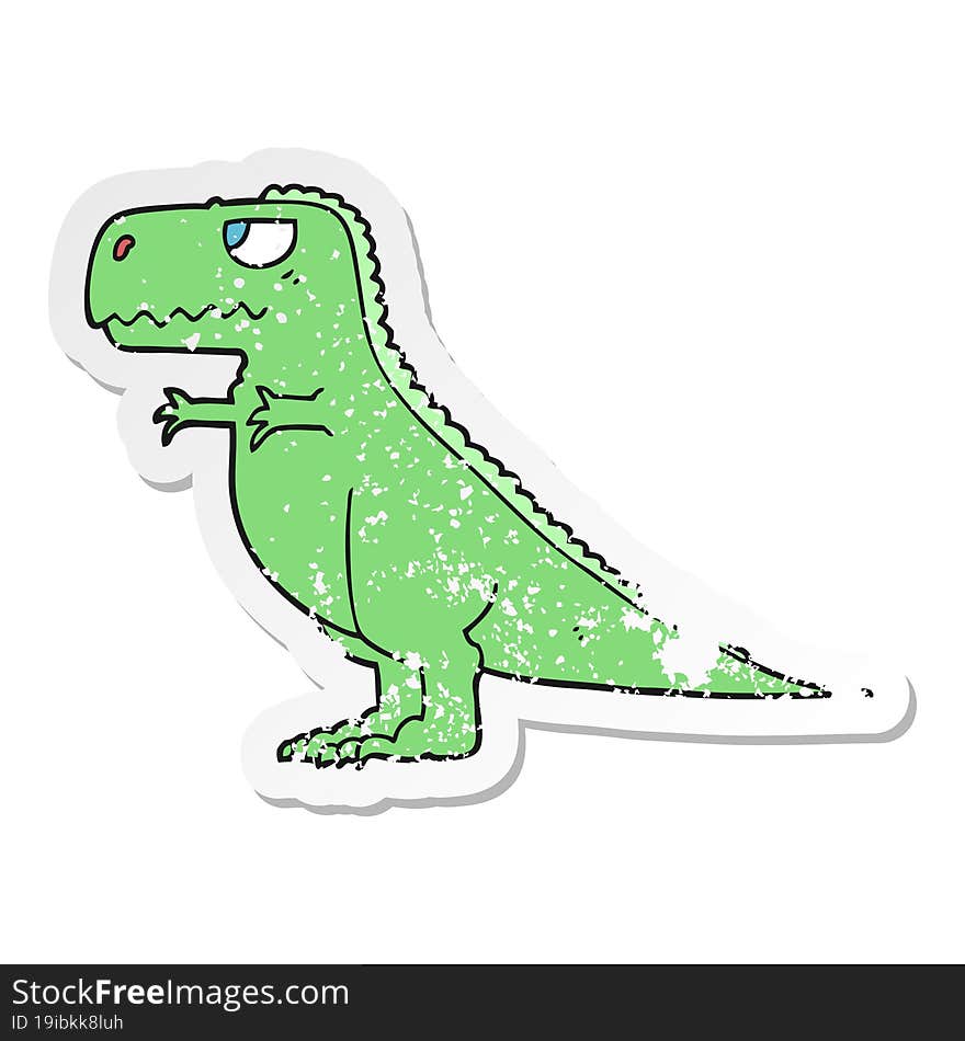 distressed sticker of a cartoon dinosaur