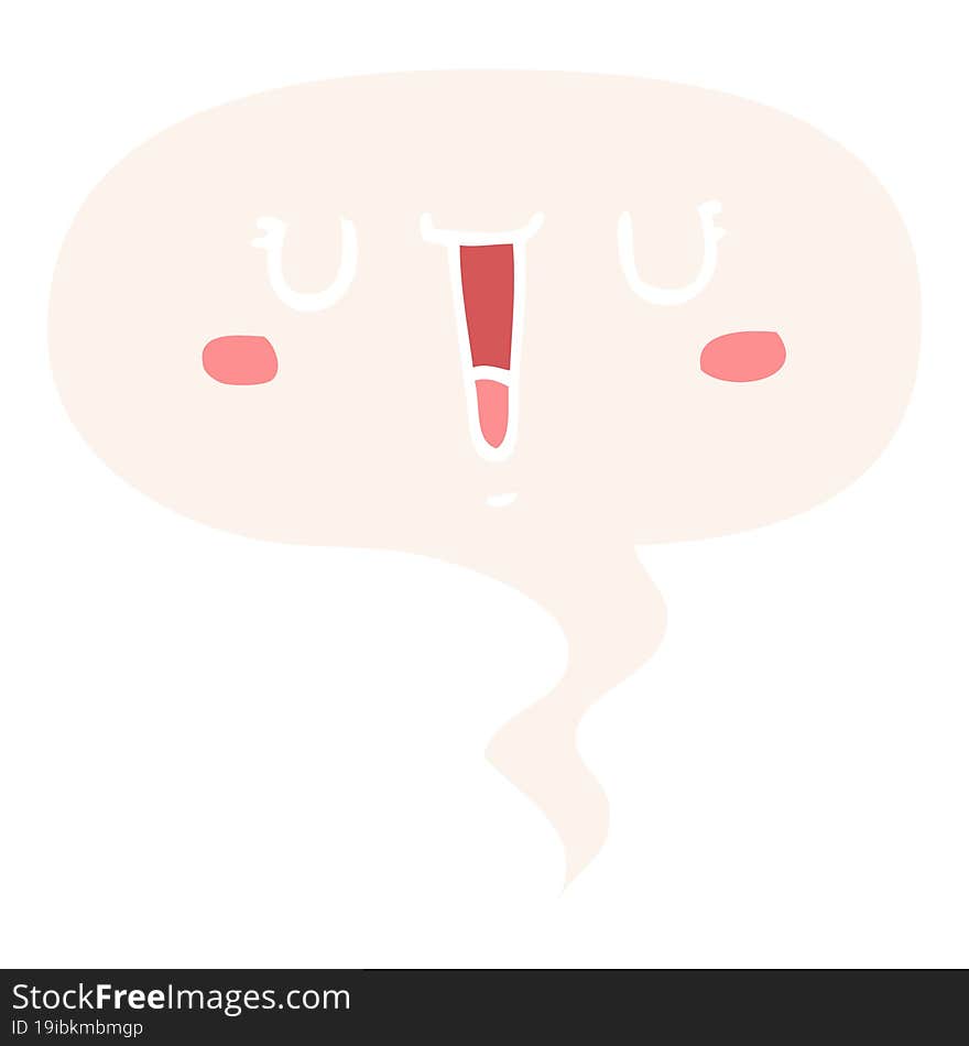 happy cartoon face with speech bubble in retro style