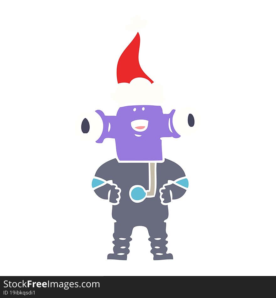 friendly hand drawn flat color illustration of a alien wearing santa hat. friendly hand drawn flat color illustration of a alien wearing santa hat