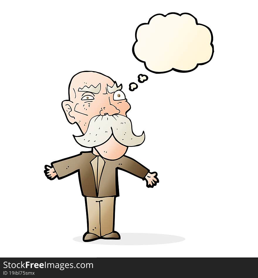 cartoon angry old man with thought bubble