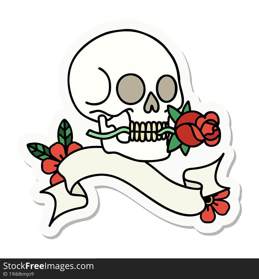 tattoo sticker with banner of a skull