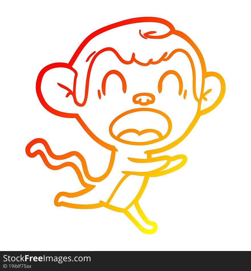 warm gradient line drawing shouting cartoon monkey