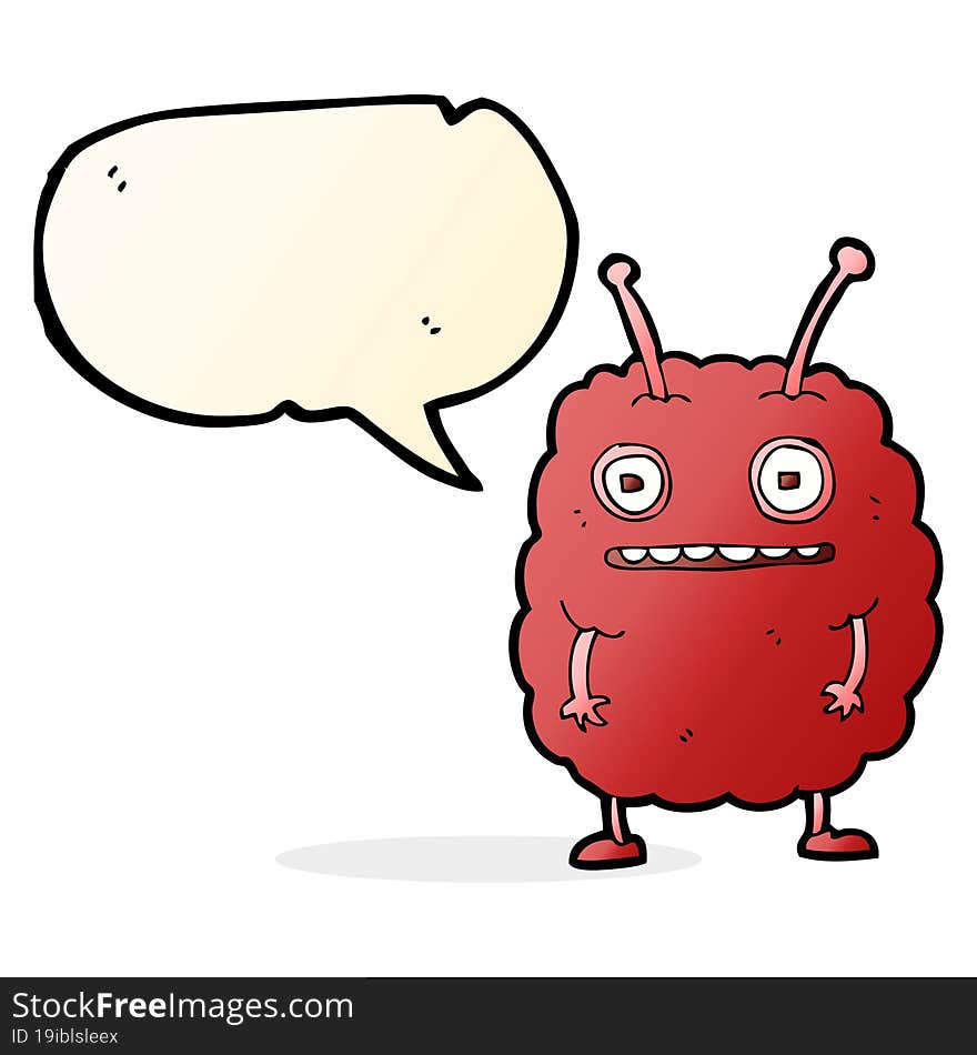 cartoon funny alien monster with speech bubble