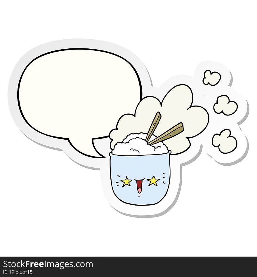 cute cartoon hot rice bowl with speech bubble sticker