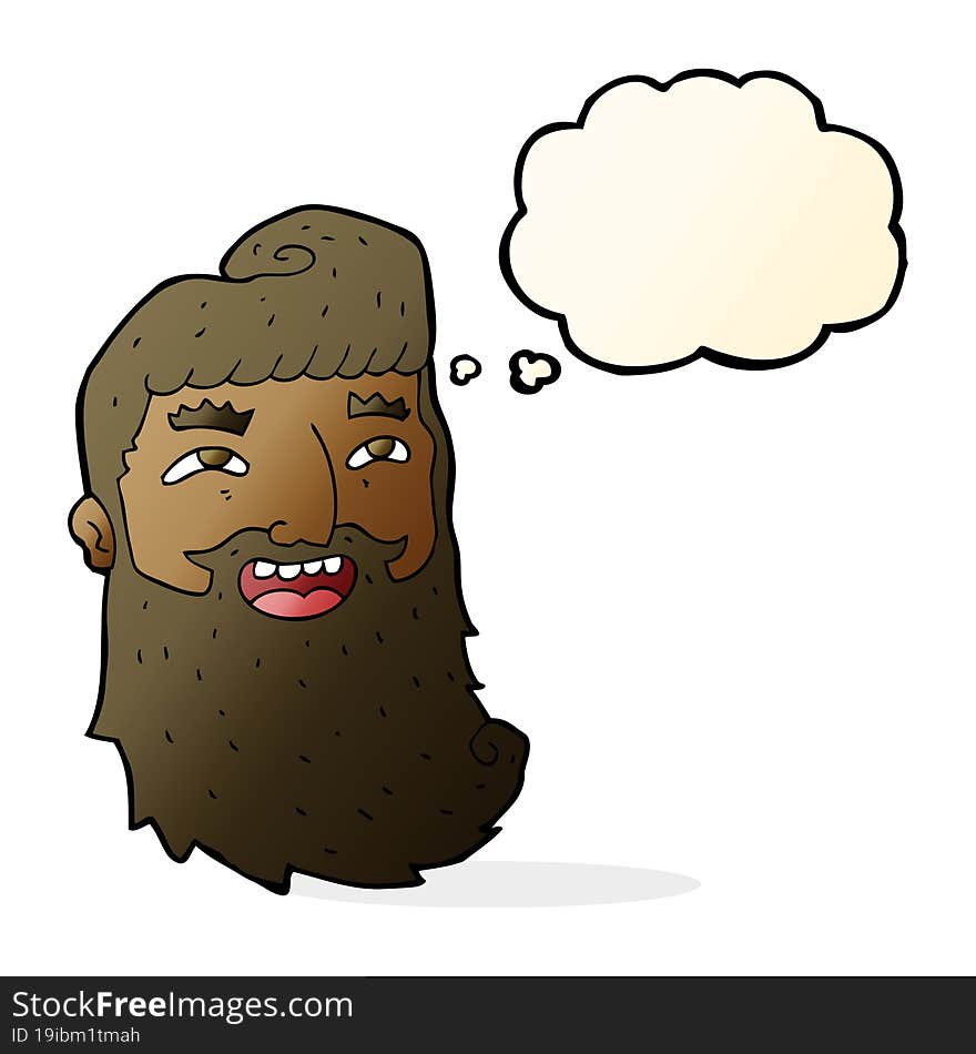 cartoon man with beard laughing with thought bubble