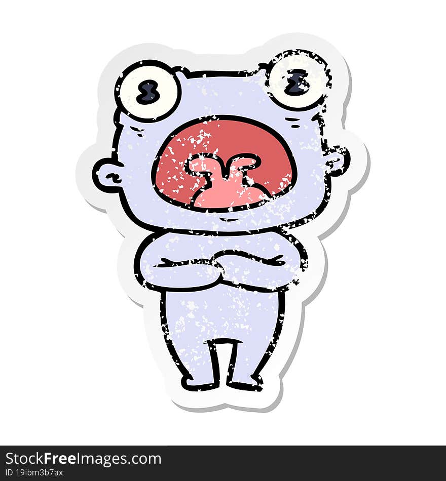 distressed sticker of a cartoon weird alien communicating