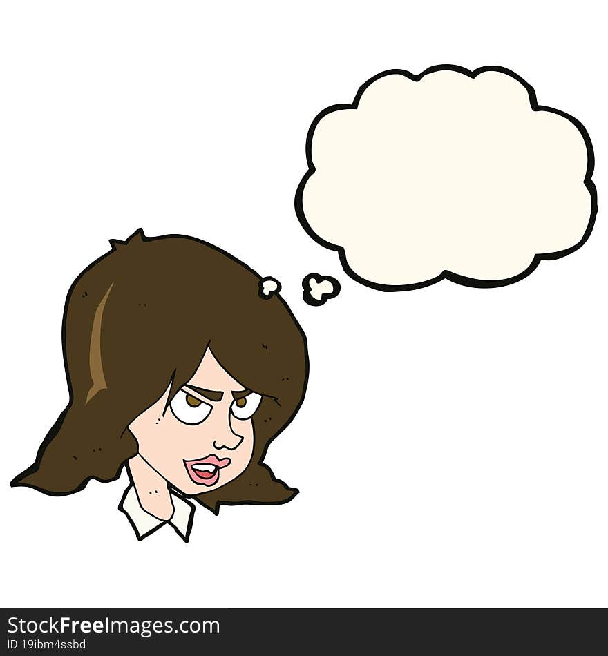 cartoon annoyed woman with thought bubble