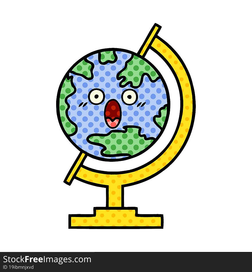 Comic Book Style Cartoon Globe Of The World