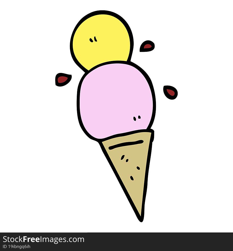 hand drawn doodle style cartoon ice cream cone