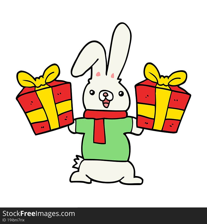 cartoon rabbit with christmas presents