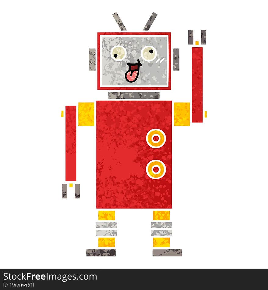 retro illustration style cartoon crazy robot